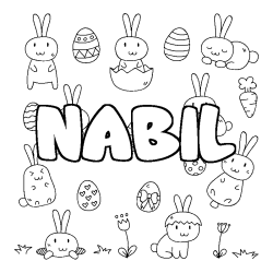 Coloring page first name NABIL - Easter background