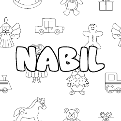 Coloring page first name NABIL - Toys background