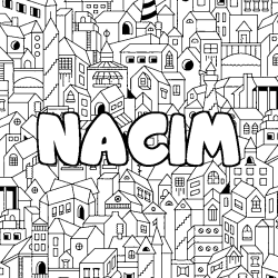 Coloring page first name NACIM - City background