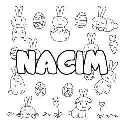 Coloring page first name NACIM - Easter background