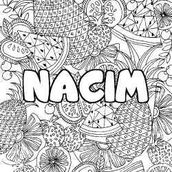 Coloring page first name NACIM - Fruits mandala background