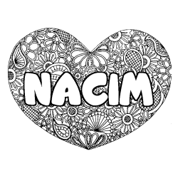 Coloring page first name NACIM - Heart mandala background