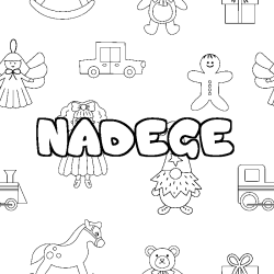 Coloring page first name NADEGE - Toys background