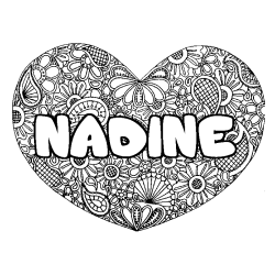 Coloring page first name NADINE - Heart mandala background