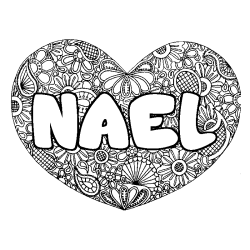 Coloring page first name NAEL - Heart mandala background