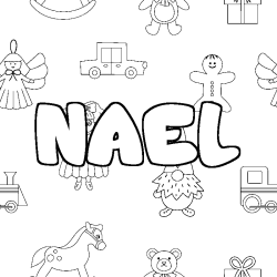 Coloring page first name NAEL - Toys background