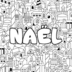Coloring page first name NAËL - City background