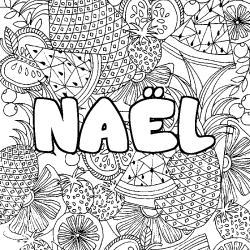 Coloring page first name NAËL - Fruits mandala background