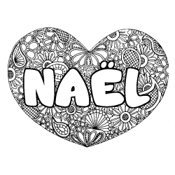 Coloring page first name NAËL - Heart mandala background