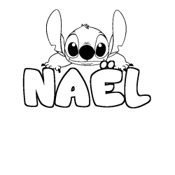 Coloring page first name NAËL - Stitch background