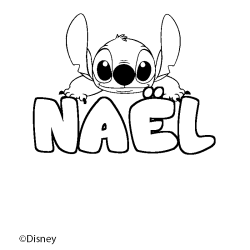 Coloring page first name NAËL - Stitch background