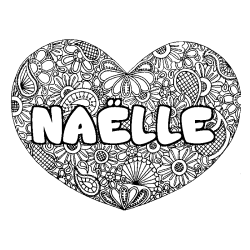 Coloring page first name NAËLLE - Heart mandala background