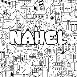 Coloring page first name NAHEL - City background