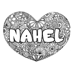 Coloring page first name NAHEL - Heart mandala background