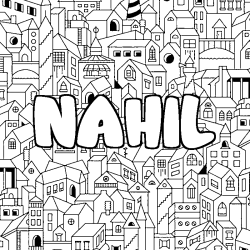 Coloring page first name NAHIL - City background