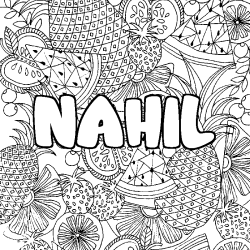 Coloring page first name NAHIL - Fruits mandala background