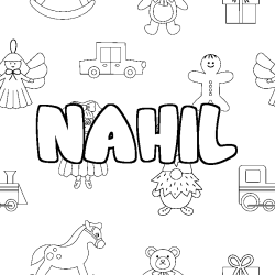 Coloring page first name NAHIL - Toys background