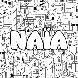 Coloring page first name NAÏA - City background