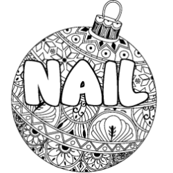 Coloring page first name NAIL - Christmas tree bulb background