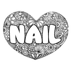 Coloring page first name NAIL - Heart mandala background