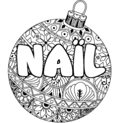 Coloring page first name NAÏL - Christmas tree bulb background
