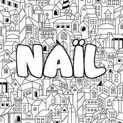 Coloring page first name NAÏL - City background