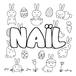 Coloring page first name NAÏL - Easter background