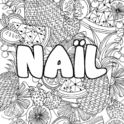 Coloring page first name NAÏL - Fruits mandala background