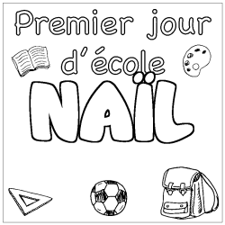 Coloring page first name NAÏL - School First day background