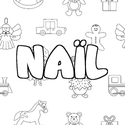 Coloring page first name NAÏL - Toys background
