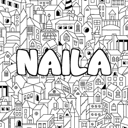 Coloring page first name NAILA - City background