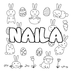 Coloring page first name NAILA - Easter background