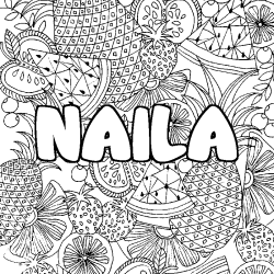 Coloring page first name NAILA - Fruits mandala background