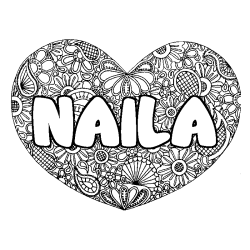 Coloring page first name NAILA - Heart mandala background
