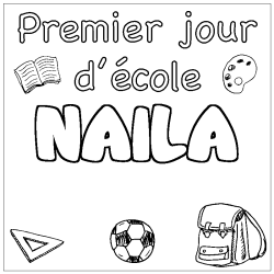 Coloring page first name NAILA - School First day background