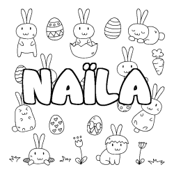 Coloring page first name NAÏLA - Easter background