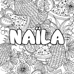 Coloring page first name NAÏLA - Fruits mandala background