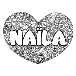 Coloring page first name NAÏLA - Heart mandala background