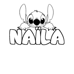 Coloring page first name NAÏLA - Stitch background