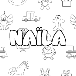 Coloring page first name NAÏLA - Toys background