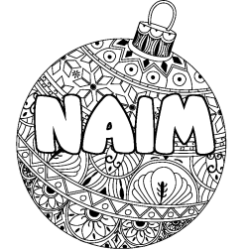 Coloring page first name NAIM - Christmas tree bulb background