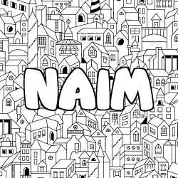 Coloring page first name NAIM - City background