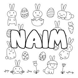 Coloring page first name NAIM - Easter background