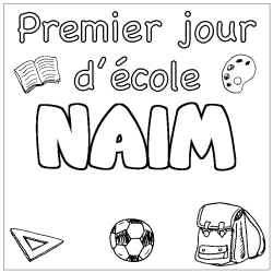 Coloring page first name NAIM - School First day background