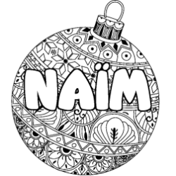 Coloring page first name NAÏM - Christmas tree bulb background