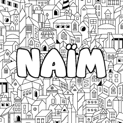 Coloring page first name NAÏM - City background
