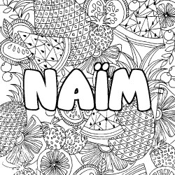 Coloring page first name NAÏM - Fruits mandala background