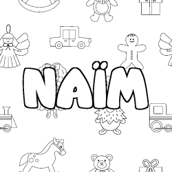 Coloring page first name NAÏM - Toys background