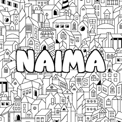 Coloring page first name NAIMA - City background