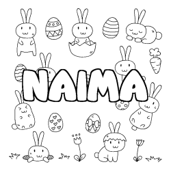 Coloring page first name NAIMA - Easter background